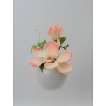 Magnolia artificiale FEMI in vaso di ceramica bianco, crema-albicocca, 20 cm, Ø 17 cm