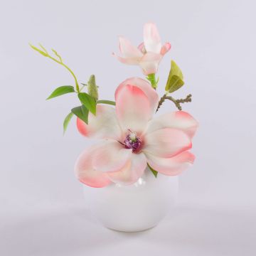 Magnolia artificiale FEMI in vaso di ceramica bianco, crema-albicocca, 20 cm, Ø 17 cm