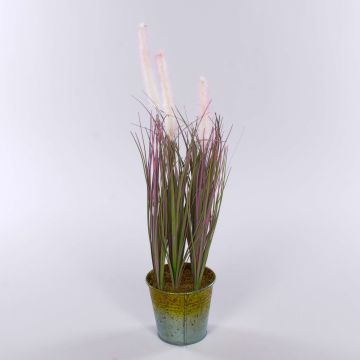 Erba artificiale SVERRE con pannocchie, vaso in zinco, rosa-verde, 50 cm