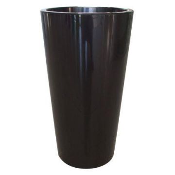 Vaso da fiori alto e rotondo THERESITA in plastica, con inserto, set di irrigazione, nero, 75 cm, Ø 40 cm