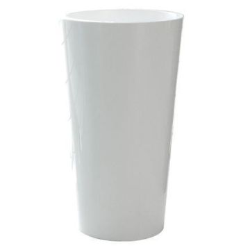 Vaso da fiori alto rotondo THERESITA in plastica, con inserto, set di irrigazione, bianco, 61,5 cm, Ø33 cm