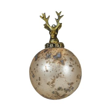 Pallina di Natale NUMI in vetro, cervo, oro anticato, Ø10 cm