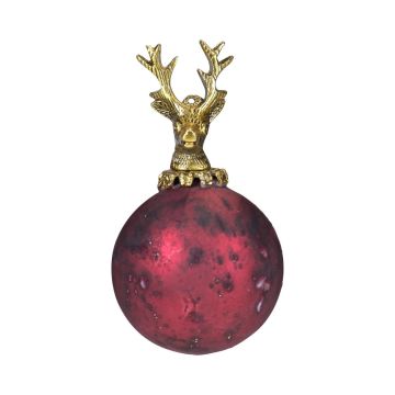 Pallina di Natale NUMI in vetro, cervo, rosso anticato, Ø 8 cm