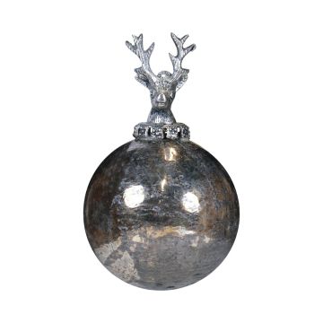 Pallina di Natale NUMI in vetro, cervo, argento anticato, Ø10 cm