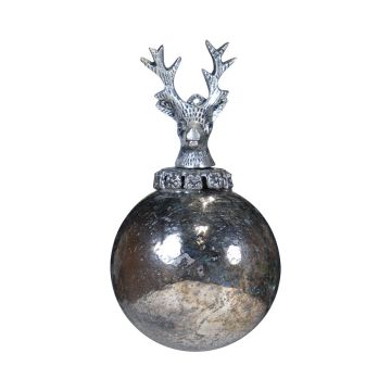Pallina di Natale NUMI in vetro, cervo, argento anticato, Ø 8 cm