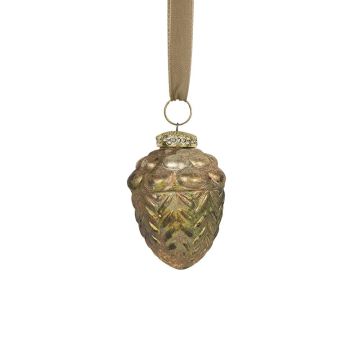 Decorazione natalizia a forma di ghianda NUMI in vetro, verde anticato, 8 cm