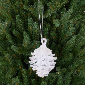 Pigna di abete per l'albero di Natale CATHARINA, acrilico, gancio, glitter, bianco-argento, 9cm, Ø7cm Pigna di abete per l'albero di Natale CATHARINA, acrilico, gancio, glitter, bianco-argento, 9cm, Ø7cm