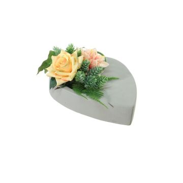Composizione floreale artificiale di rosa, dalia, luppolo DYVEKE, vaso decorativo, giallo-salmone, 12cm, Ø25cm