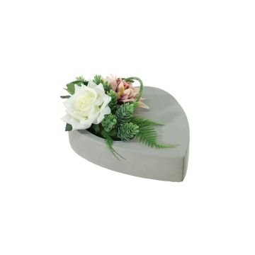Composizione floreale artificiale di rosa, dalia, luppolo DYVEKE, vaso decorativo, crema-altalena, 12cm, Ø25cm