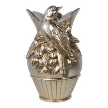 Vaso decorativo ACADIA con uccellino, resina sintetica, argento-oro, 18 cm, Ø 14,5 cm