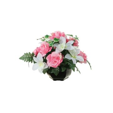 Composizione floreale artificiale di rosa, orchidea cymbidium YAMMA, vaso decorativo, rosa-crema, 26cm, Ø27cm