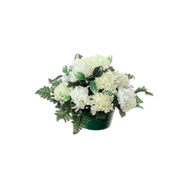 Composizione di fiori finti di crisantemo e velo di sposa YASAR, vaso decorativo, crema, 25cm, Ø30cm Composizione di fiori finti di crisantemo e velo di sposa YASAR, vaso decorativo, crema, 25cm, Ø30cm
