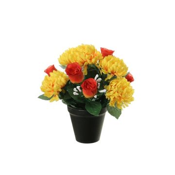 Composizione floreale artificiale di crisantemo, rosa YESHE, vaso decorativo, giallo-arancio, 28cm, Ø22cm Composizione floreale artificiale di crisantemo, rosa YESHE, vaso decorativo, giallo-arancio, 28cm, Ø22cm