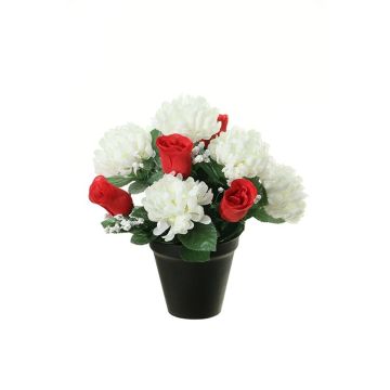 Composizione floreale artificiale di crisantemo, rosa YESHE, vaso decorativo, crema-rosso, 28cm, Ø22cm Composizione floreale artificiale di crisantemo, rosa YESHE, vaso decorativo, crema-rosso, 28cm, Ø22cm