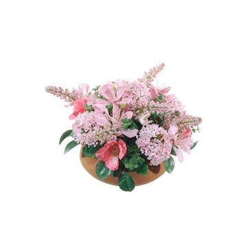 Composizione floreale artificiale di viburno, Allium SUNY su piatto, rosa, 17cm, Ø28cm Composizione floreale artificiale di viburno, Allium SUNY su piatto, rosa, 17cm, Ø28cm