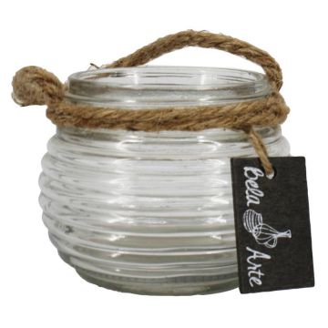 Portacandele in vetro PERBA con scanalature, manico, trasparente, 9 cm, Ø 11,5 cm