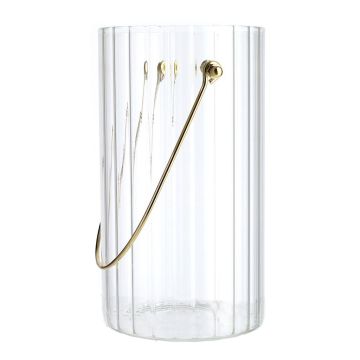 Vaso decorativo BLANDINA con manico, vetro, scanalato, trasparente-oro, 18 cm, Ø10 cm Vaso decorativo BLANDINA con manico, vetro, scanalato, trasparente-oro, 18 cm, Ø10 cm