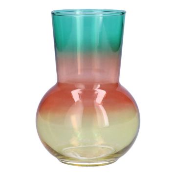 Vaso da fiori NOVANTINO, vetro, turchese-rosa-salmone-giallo-trasparente, 17 cm, Ø 12 cm