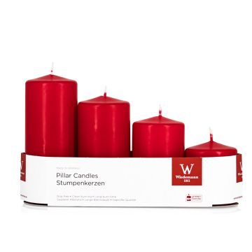 Corona dell'Avvento con candele JENARO, 4 pezzi, sfumate, rosse, 6 cm, 8 cm, 10 cm, 12 cm, Ø 5 cm - Made in Germany