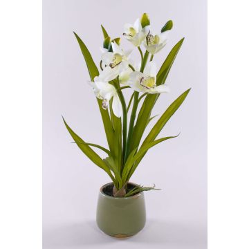Orchidea Cymbidium artificiale NALA in vaso di ceramica, crema, 50cm