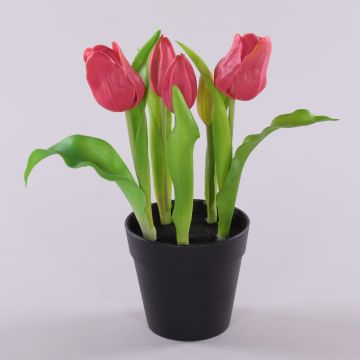 Tulipano artificiale CAITLYN in vaso decorativo, fucsia-verde, 25cm, Ø2-6cm