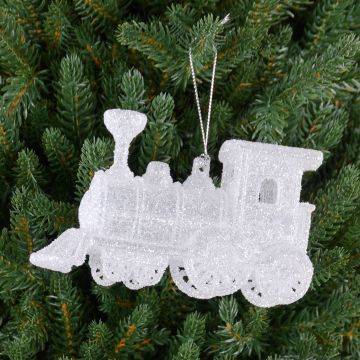 Appendino natalizio di locomotiva GEREON, acrilico, gancio, glitter, bianco-argento, 12x7cm Appendino natalizio di locomotiva GEREON, acrilico, gancio, glitter, bianco-argento, 12x7cm