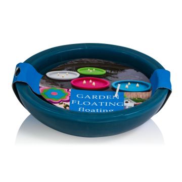 Candela galleggiante da esterno NEREA, 3 stoppini, blu chiaro, 4,5cm, Ø15,8cm, 5,5h