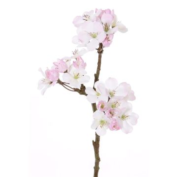 Ramo di melo sintetico OCHUKO, con fiori, bianco-rosa, 35cm, Ø1,5-4cm