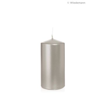 Candela a colonna festiva ROSELLA, argento, 12cm, Ø6cm, 40h - Made in Germany