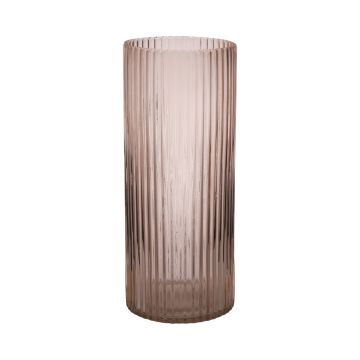 Vaso moderno di vetro SORCHA con scanalature, rosa pallido-trasparente, 30cm, Ø12,5cm