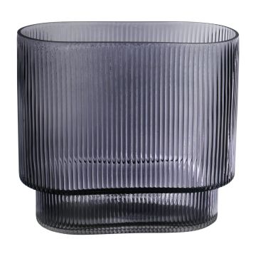 Vaso da fiori ovale in vetro MARICEL con scanalature, grigio-trasparente, 18x10x20cm Vaso da fiori ovale in vetro MARICEL con scanalature, grigio-trasparente, 18x10x20cm
