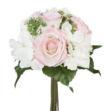 Bouquet di fiori artificiali Rose Hortensie DRUZA con frutti, rosa-bianco, 30 cm