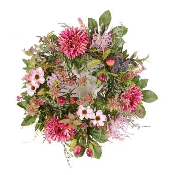 Corona autunnale artificiale SABINE, gerbera, fucsia, Ø30cm