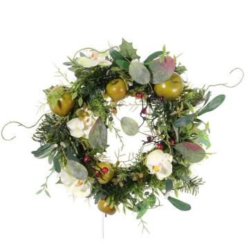 Corona artificiale invernale ISABELLE, orchidea, mela, crema, Ø30cm