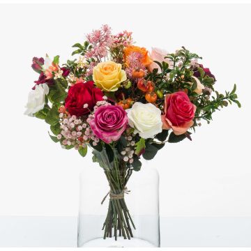 Mazzo di fiori artificiale FEME, rosa-arancione, 45cm, Ø40cm