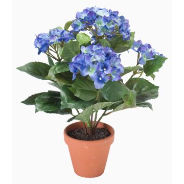 Fiore tessile d'ortensia LAIDA in vaso d'argilla, blu, 35cm
