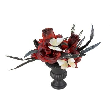 Bouquet di fiori da tavolo per decorazione di Halloween LESCADIA con rose, farfalle, rosso-nero, 30cm, Ø25cm