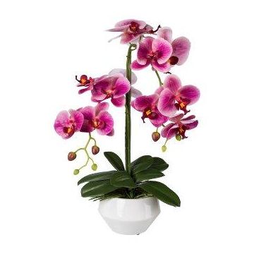 Fiore artificiale orchidea Phalaenopsis KASDA, vaso in ceramica, radici, rosa, 50 cm