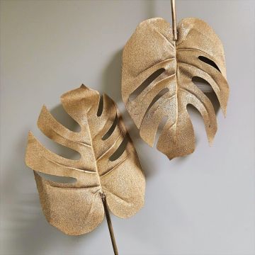 Foglia artificiale Philodendron Monstera Deliciosa ASMERET con glitter, oro, 70 cm