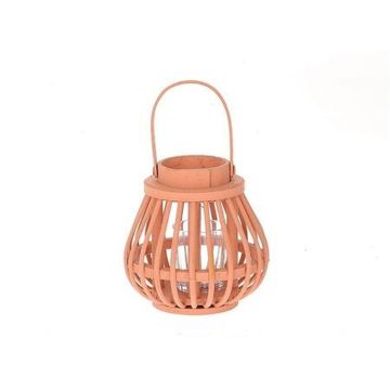 Lanterna CHARITHRA con manico, legno, inserto in vetro, arancione, 15 cm, Ø 15,5 cm
