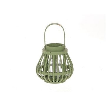 Lanterna CHARITHRA con manico, legno, inserto in vetro, verde, 15 cm, Ø 15,5 cm