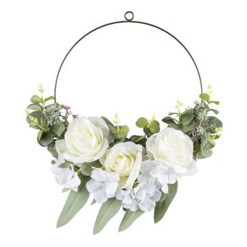 Anello floreale artificiale rosa, ortensia, eucalipto TREMO, bianco, Ø 50 cm