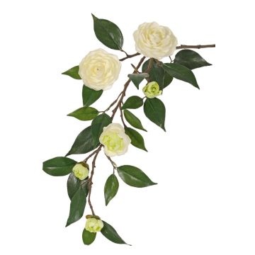 Ramo di camelia artificiale YARINA con fiori, crema-verde, 75 cm