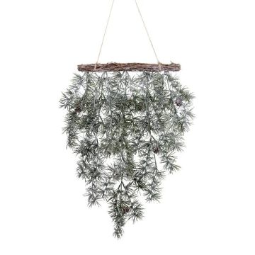 Ghirlanda artificiale da soffitto di cedro DINSA con pigne, congelata, verde-bianca, 55 cm