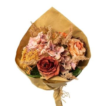 Bouquet artificiale rosa ortensia skimmia FORTA, arancione-salmone-rosa antico, 50 cm