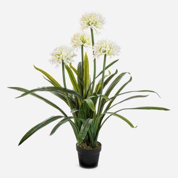 Grande pianta artificiale Agapanthus LESEDA in vaso decorativo, bianco, 105 cm
