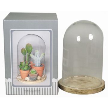 Cupola in vetro SABIKA con base in legno marmorizzata, trasparente, 22cm, Ø14cm