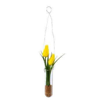 Composizione artificiale Tulipani FRUKE in vaso sospeso, giallo, 35 cm