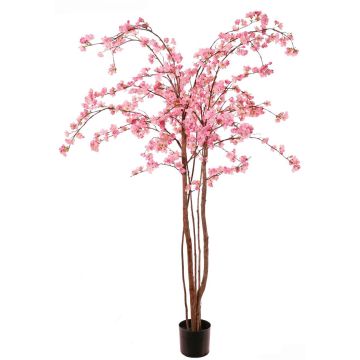 Albero di ciliegio artificiale PONFYN con fiori, tronchi naturali, rosa, 175 cm