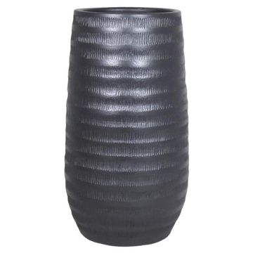 Vaso da fiori in ceramica TIAM con scanalature, nero-opaco, 40cm, Ø22cm